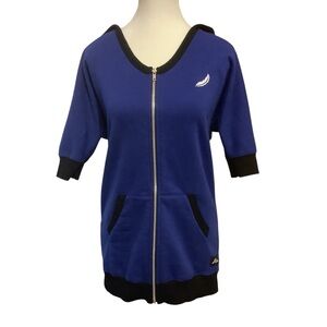 THE ESCAPE MOVEMENT BLUE ZIP-UP HOODED COTTON BLEND JACKET/ SWEATER/ Size L